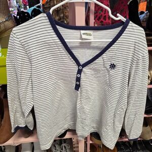 Collections Etc Nautical Striped V Neck Long Sleeve Shirt Women